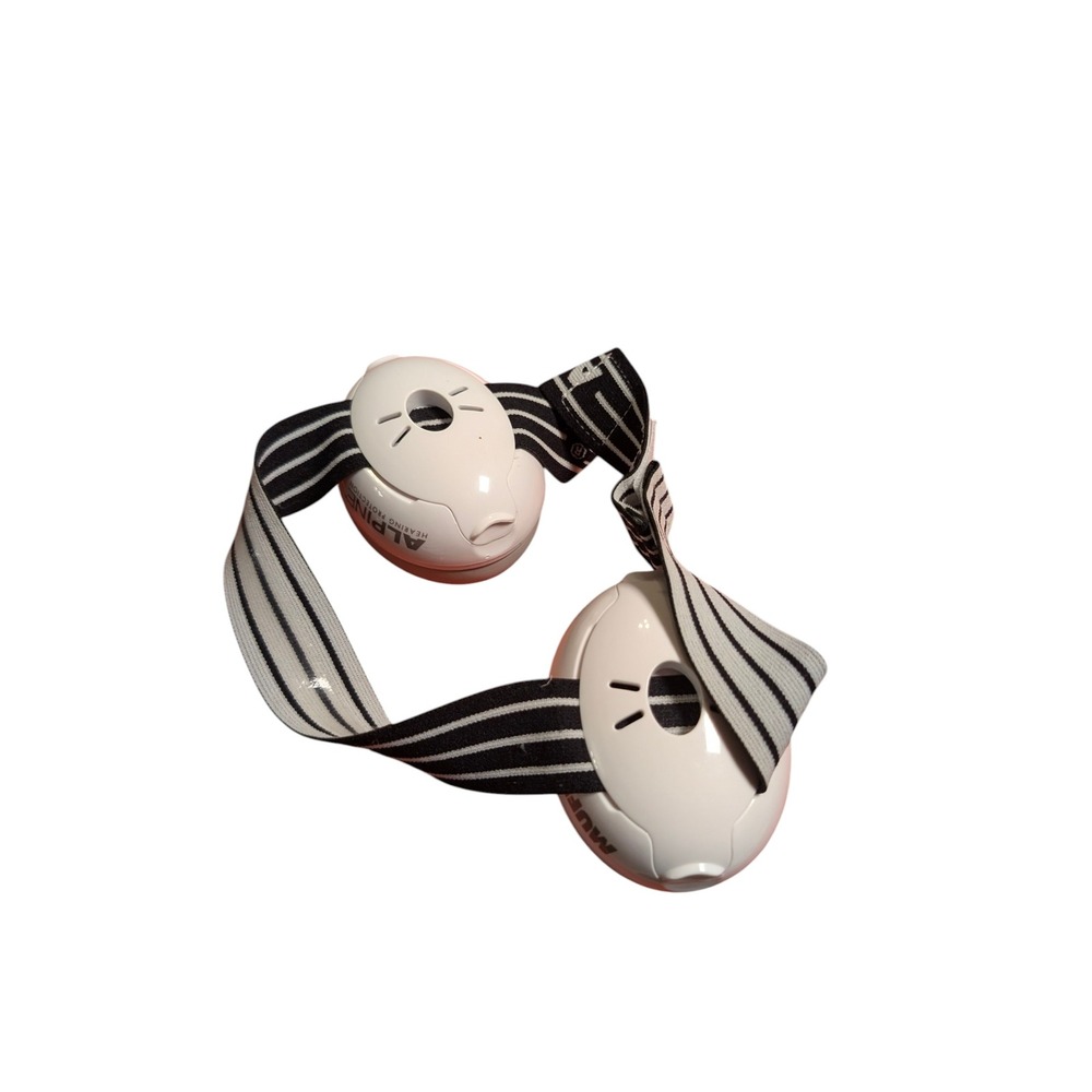 Alpine Muffy Baby Hearing Protection Earmuffs White Striped Elastic‎ Headband